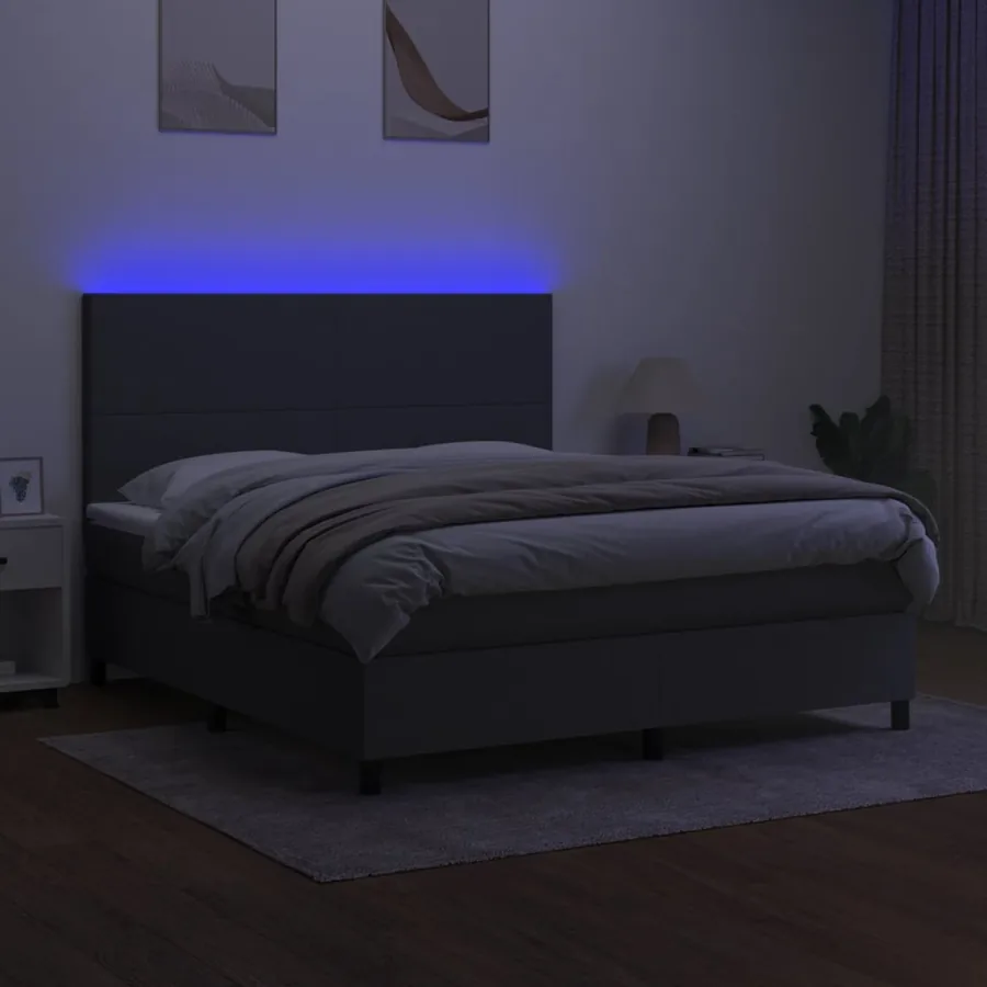 Sommier à lattes de lit et matelas et LED Gris foncé 180x200 cm - 4