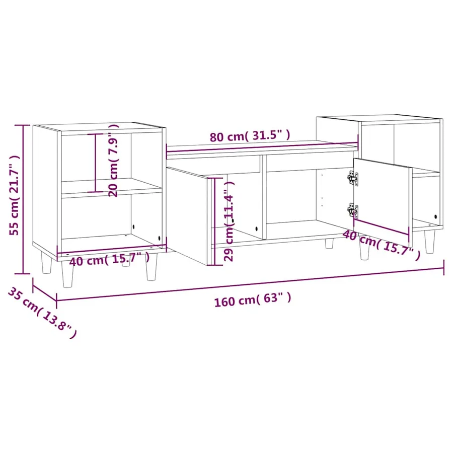 Meuble TV Blanc 160x35x55 cm Bois d'ingénierie - 10