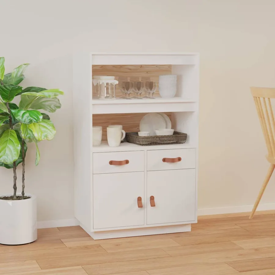 Buffet haut Blanc 67x40x108,5 cm Bois massif de pin