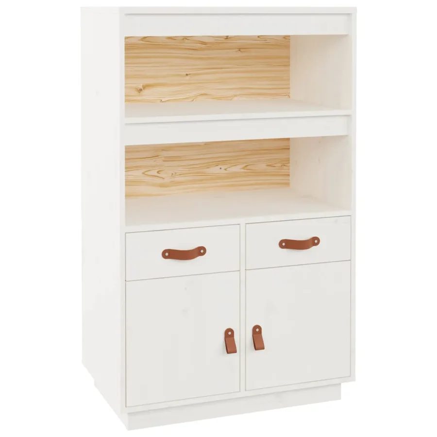 Buffet haut Blanc 67x40x108,5 cm Bois massif de pin - 2