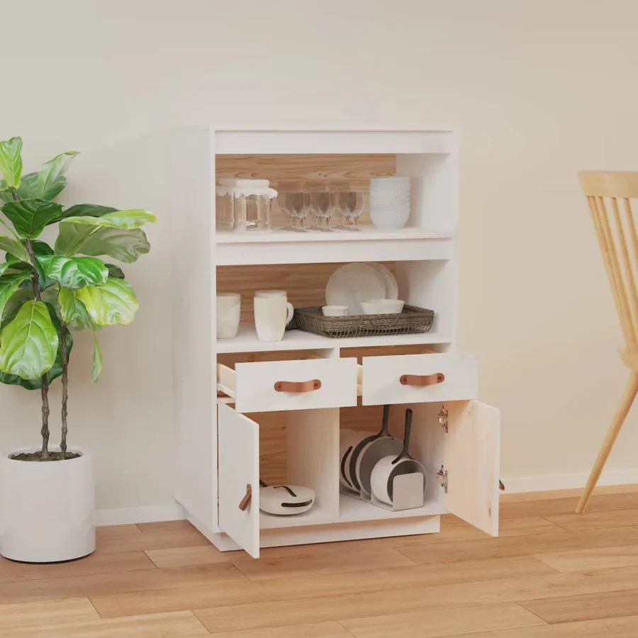 Buffet haut Blanc 67x40x108,5 cm Bois massif de pin - 3