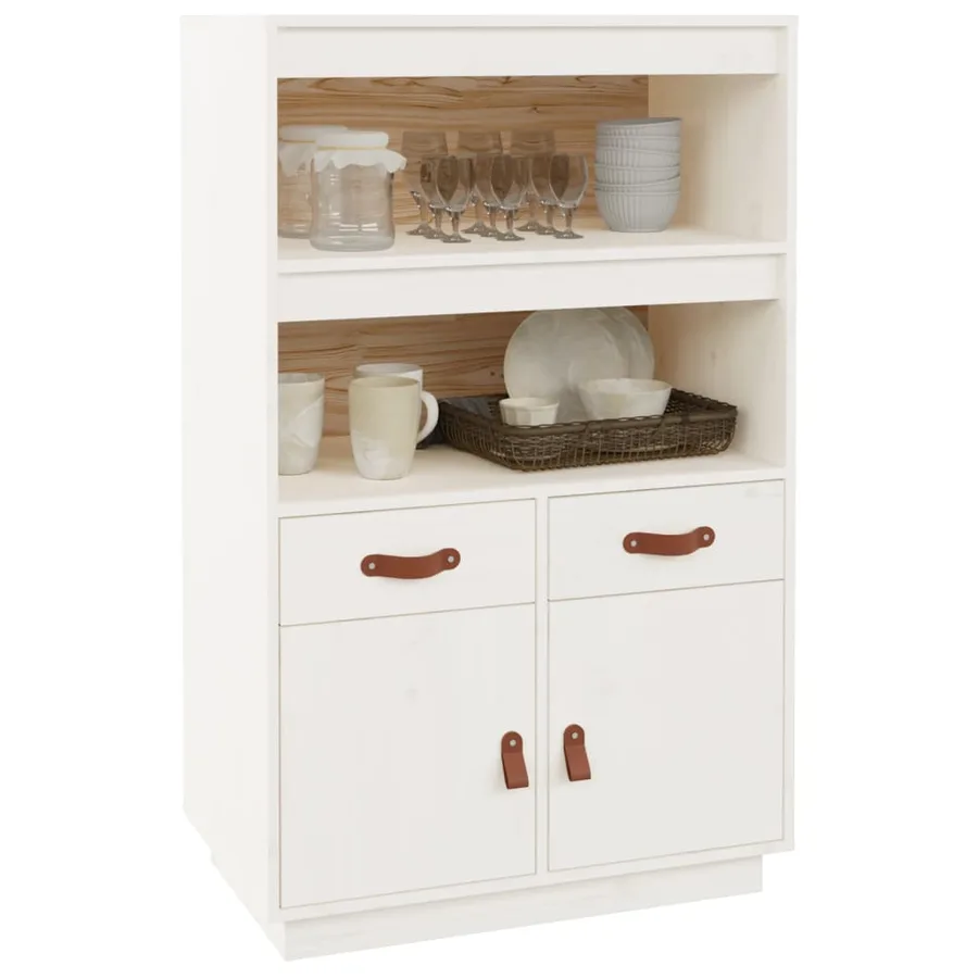 Buffet haut Blanc 67x40x108,5 cm Bois massif de pin - 4