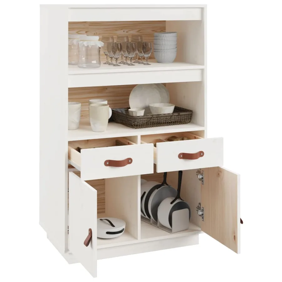 Buffet haut Blanc 67x40x108,5 cm Bois massif de pin - 5
