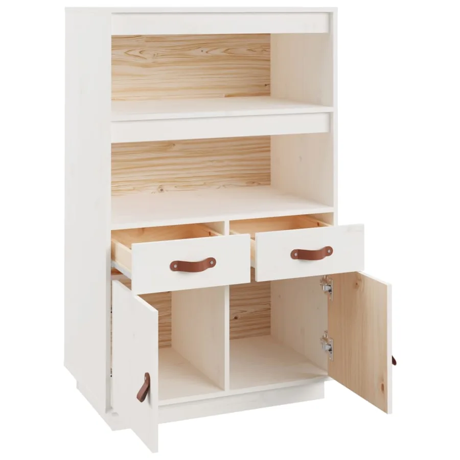 Buffet haut Blanc 67x40x108,5 cm Bois massif de pin - 7