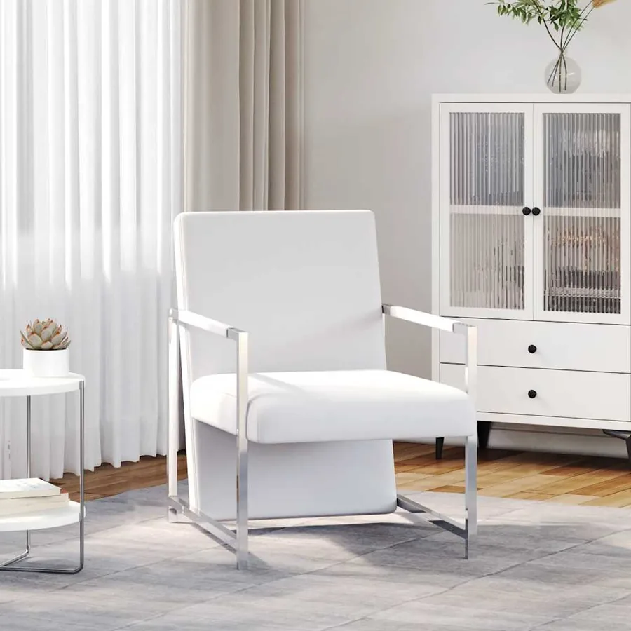 Fauteuil avec pieds chromés Blanc Similicuir
