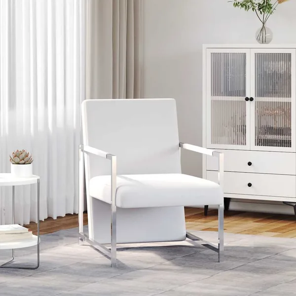Fauteuil avec pieds chromés Blanc Similicuir
