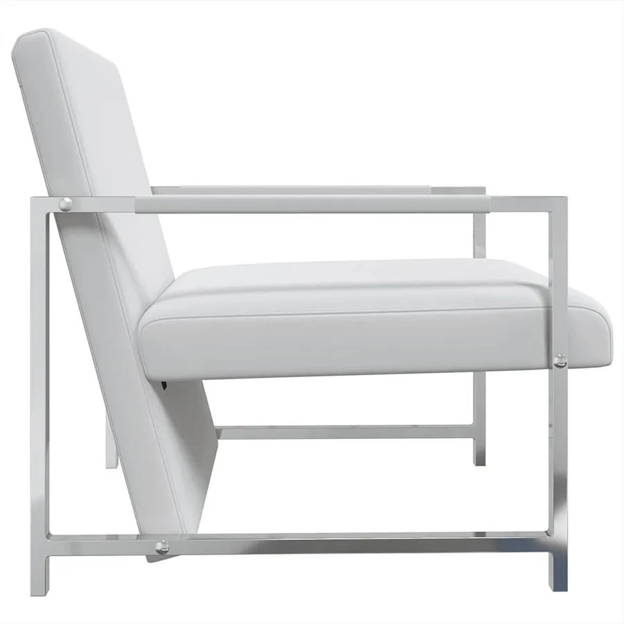 Fauteuil avec pieds chromés Blanc Similicuir - 4