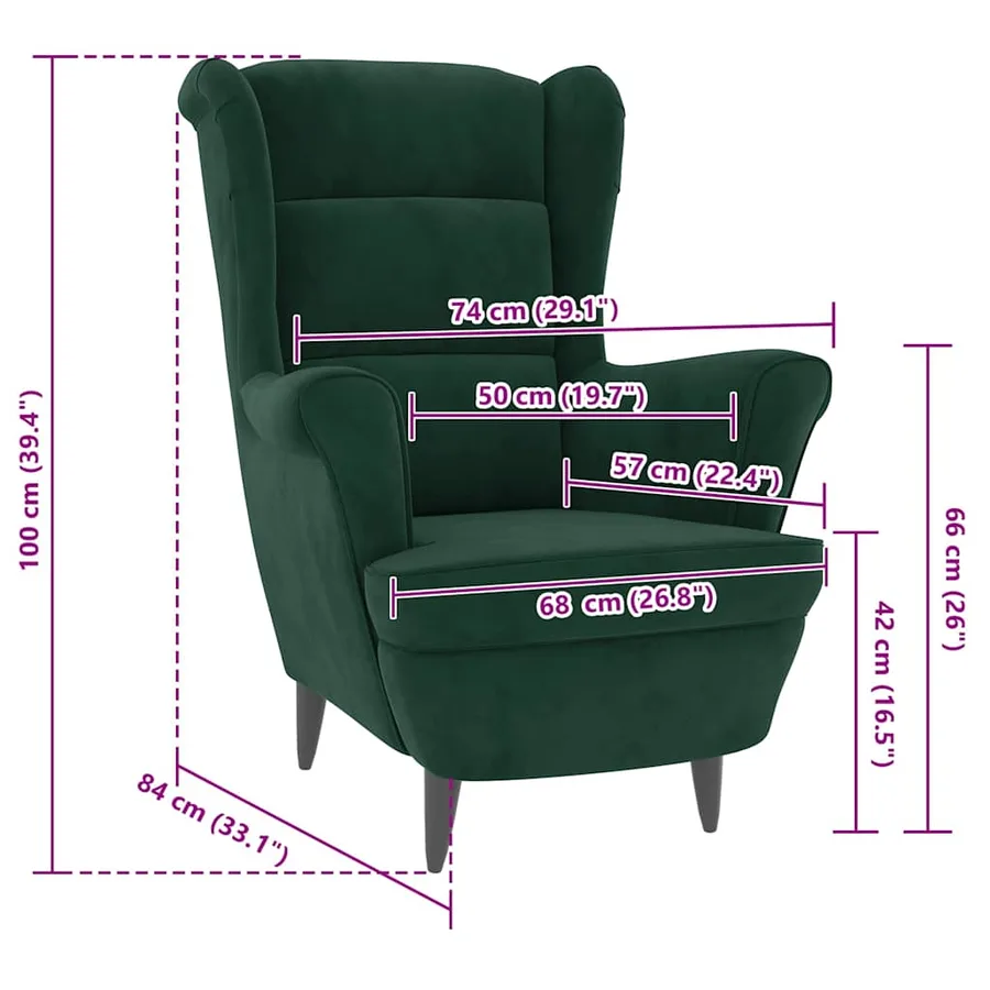 Fauteuil vert foncé velours - 8
