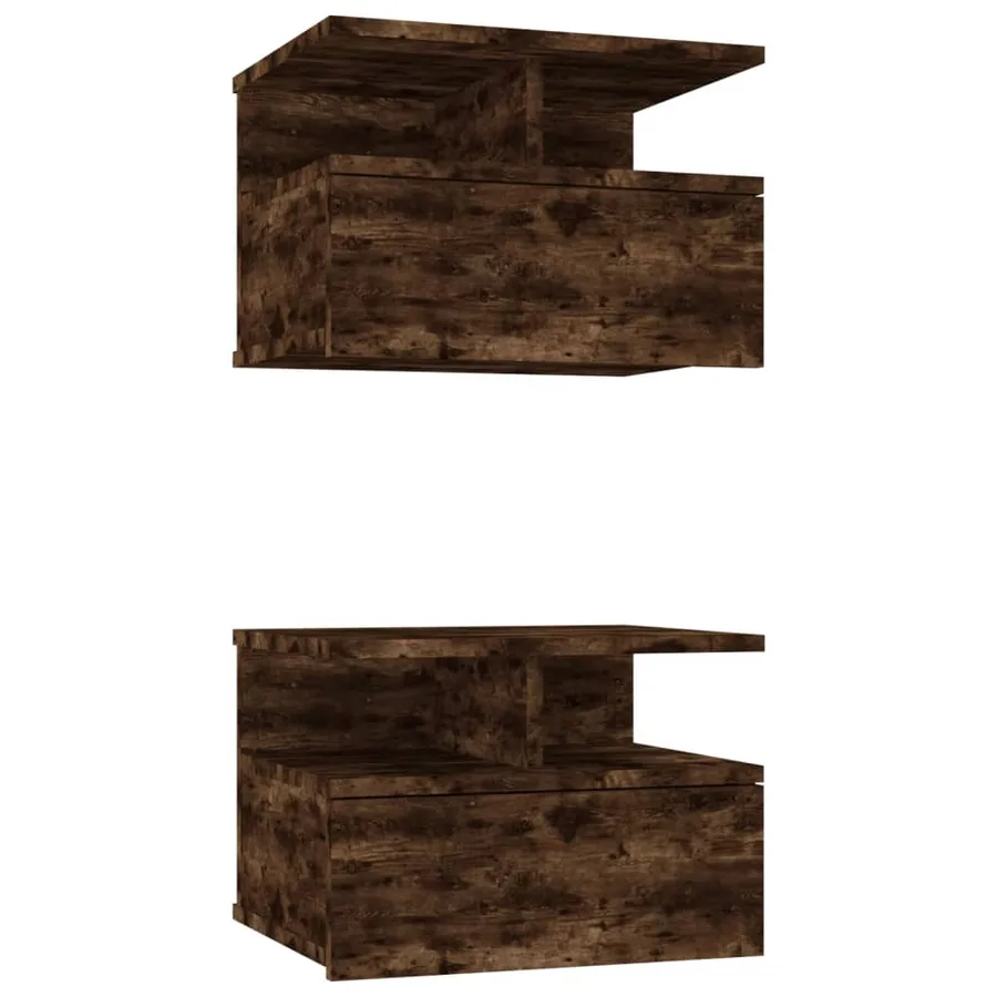 Tables de chevet flottantes 2 pcs Chêne fumé Bois d’ingénierie - 2