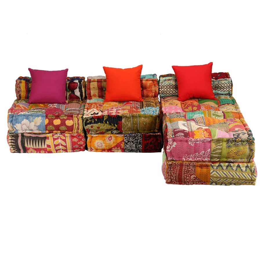 Pouf modulaire à 3 places Patchwork Tissu - 10