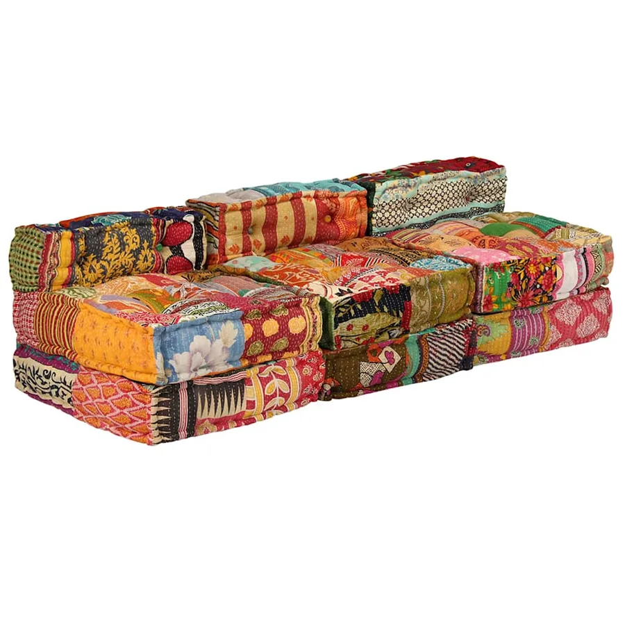 Pouf modulaire à 3 places Patchwork Tissu - 11
