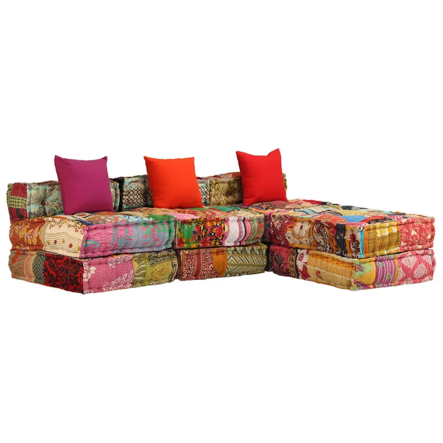 Pouf modulaire à 3 places Patchwork Tissu - 14