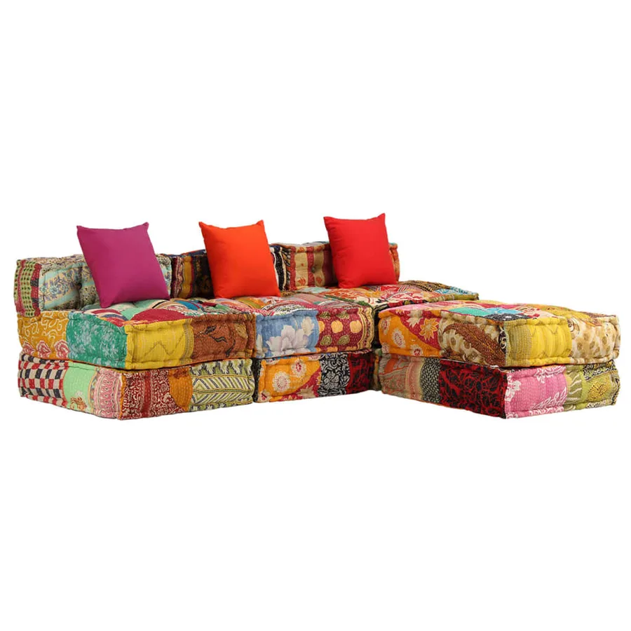 Pouf modulaire à 3 places Patchwork Tissu - 16