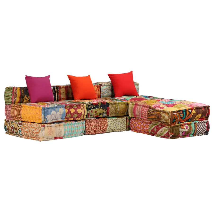 Pouf modulaire à 3 places Patchwork Tissu - 17