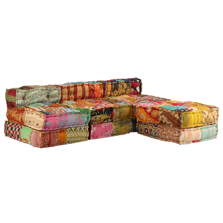 Pouf modulaire à 3 places Patchwork Tissu - 19