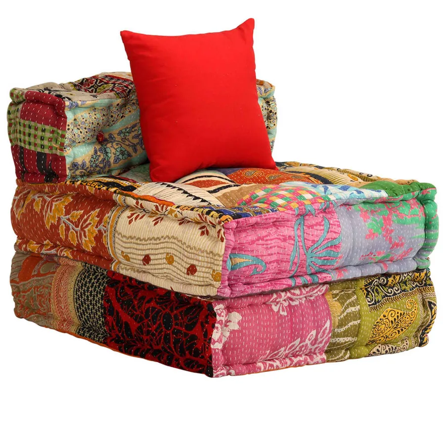 Pouf modulaire à 3 places Patchwork Tissu - 2