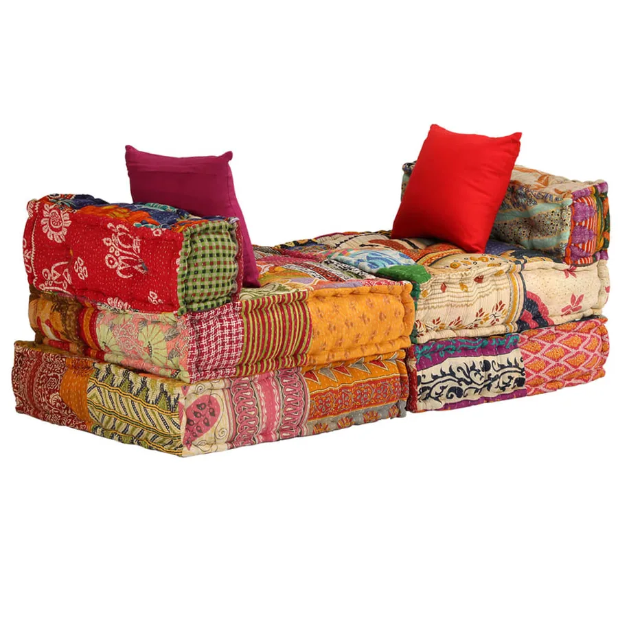 Pouf modulaire à 3 places Patchwork Tissu - 3