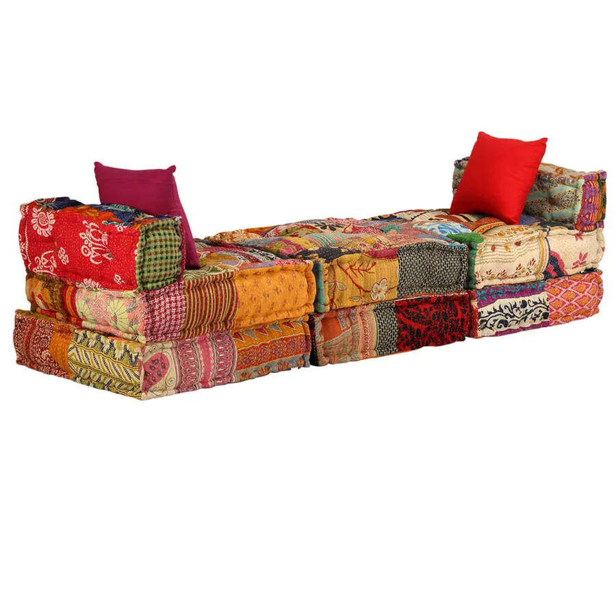 Pouf modulaire à 3 places Patchwork Tissu - 4