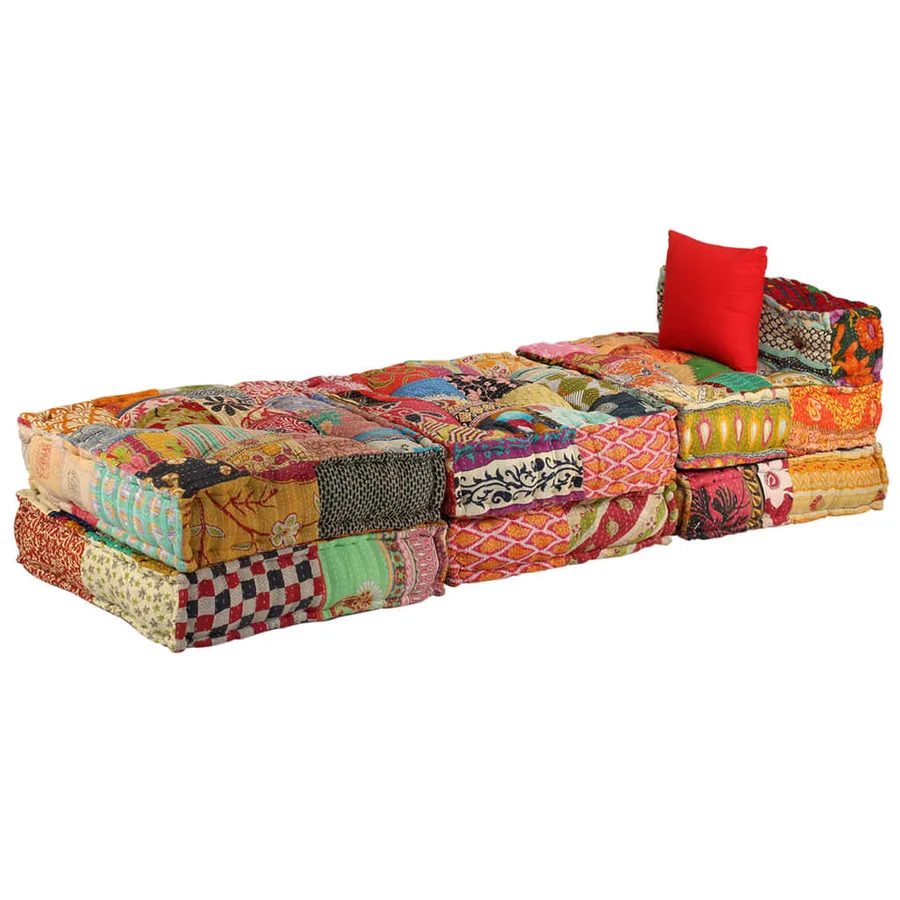 Pouf modulaire à 3 places Patchwork Tissu - 6