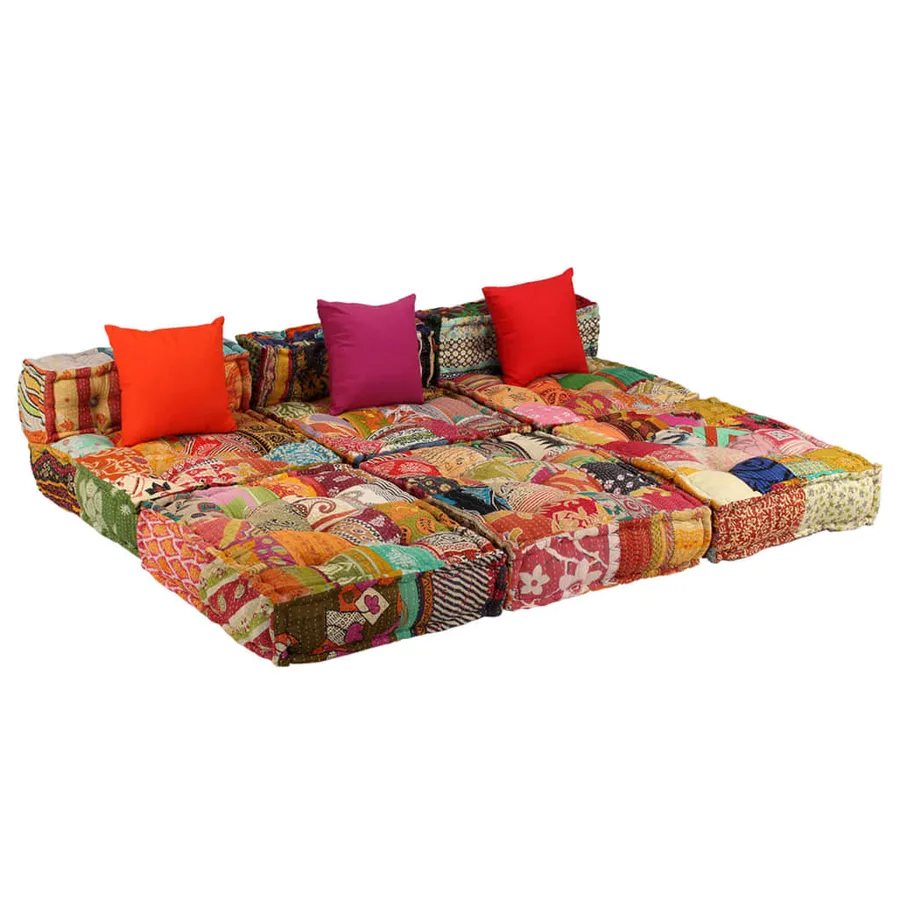 Pouf modulaire à 3 places Patchwork Tissu - 7