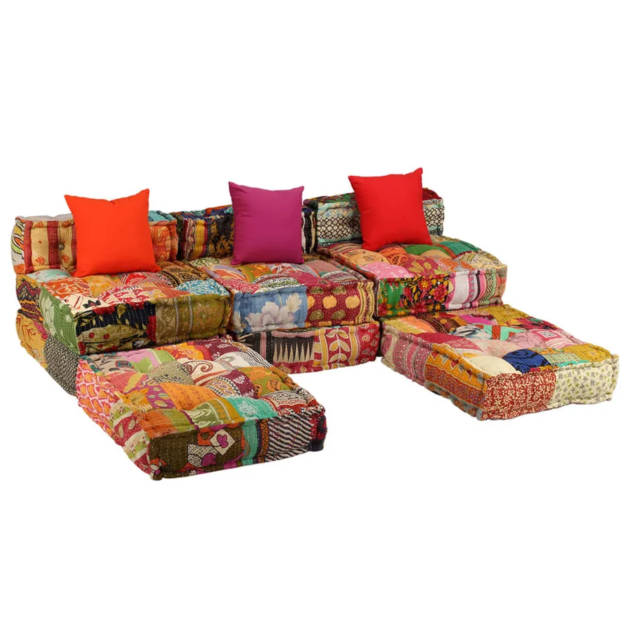 Pouf modulaire à 3 places Patchwork Tissu - 8