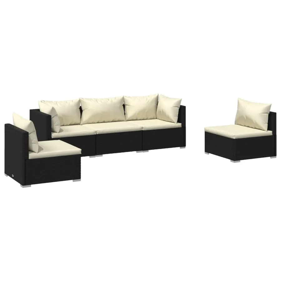 Salon de jardin 5 pcs avec coussins Résine tressée Noir - 2
