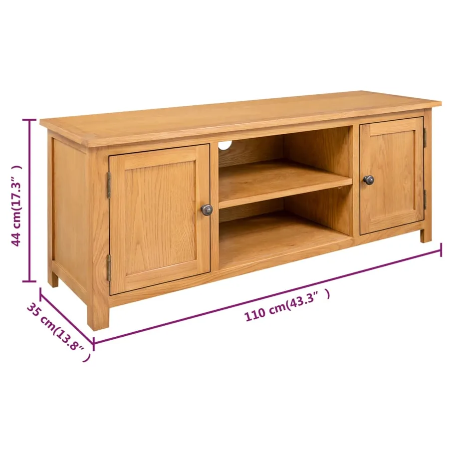 Meuble TV 110x35x44 cm Bois de chêne massif - 7