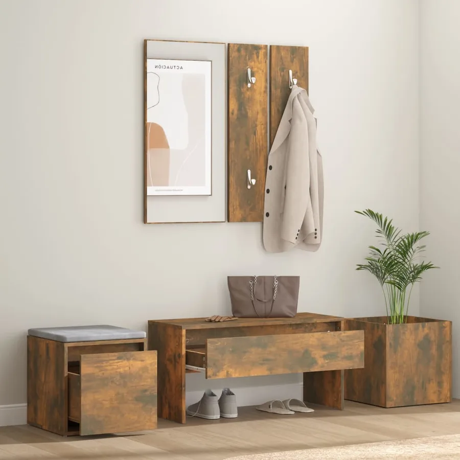 Ensemble de meubles de couloir Chêne fumé Bois d'ingénierie - 3