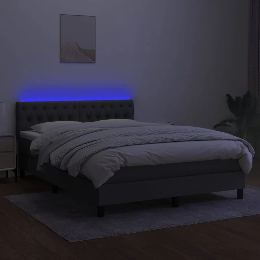 Sommier à lattes de lit et matelas et LED Gris foncé 140x190 cm - 4