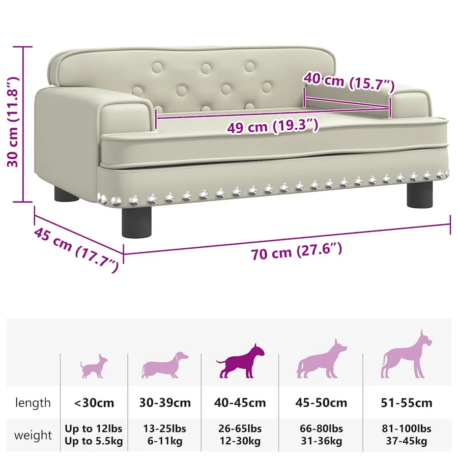 Lit pour chien crème 70x45x30 cm similicuir - 7