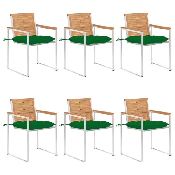 Chaises de jardin lot de 6 avec coussins Bois de teck massif