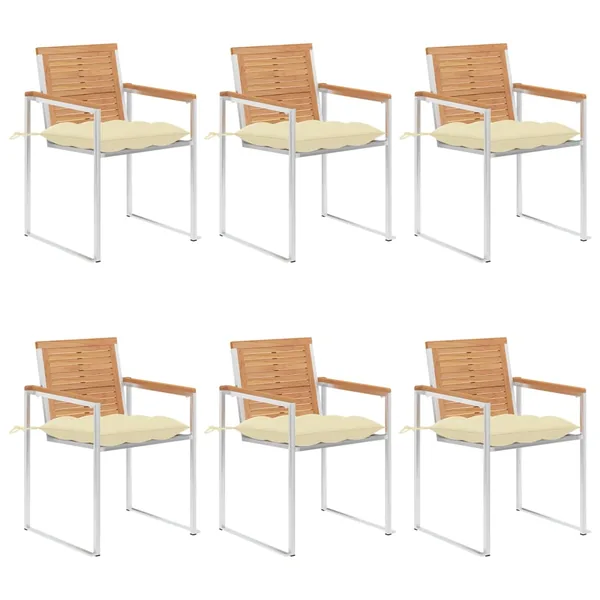 Chaises de jardin lot de 6 avec coussins Bois de teck massif