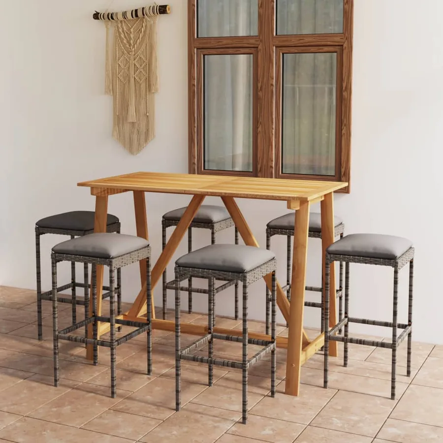 Ensemble de bar de jardin avec coussins 7 pcs Gris