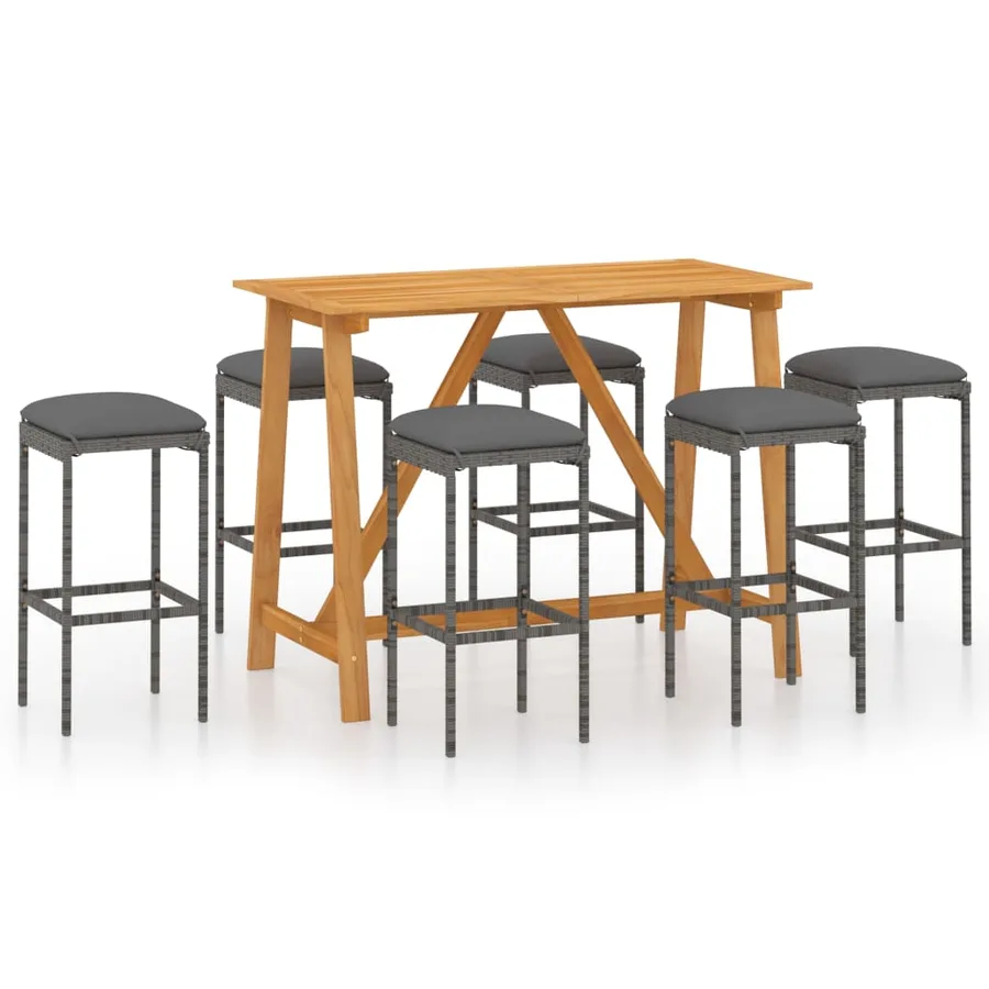 Ensemble de bar de jardin avec coussins 7 pcs Gris - 2