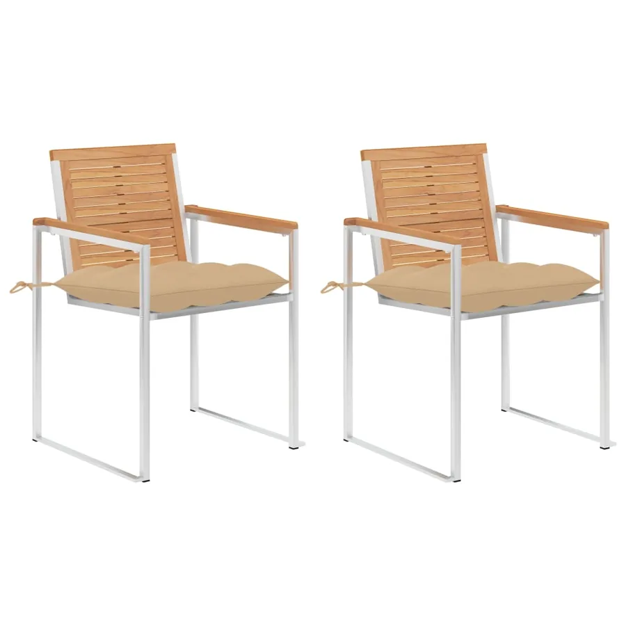 Chaises de jardin avec coussins lot de 2 Teck solide et acier