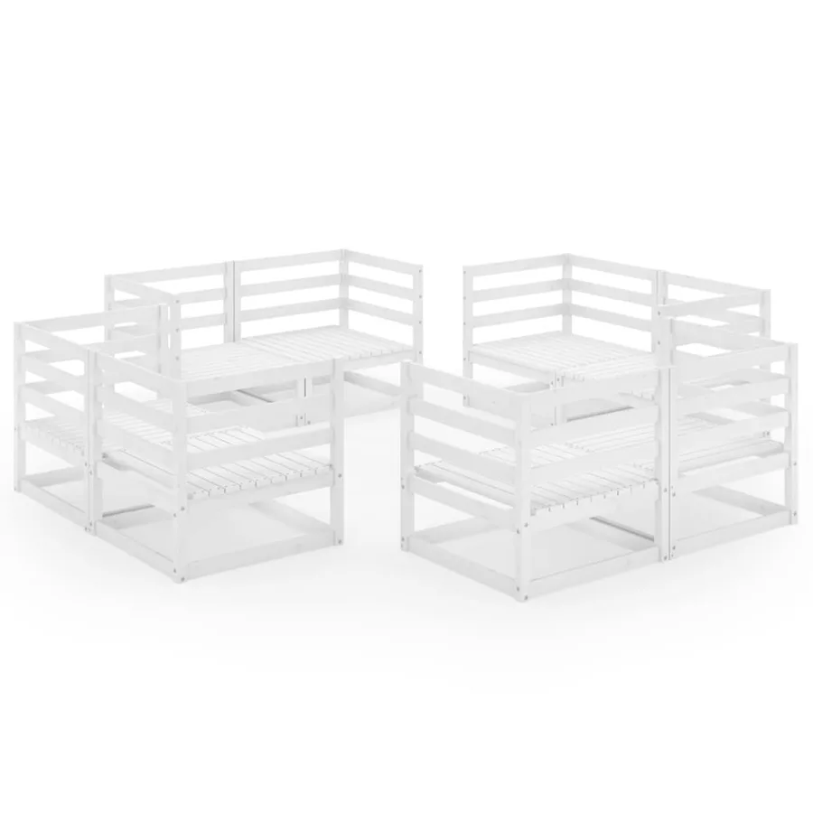 Salon de jardin 8 pcs Blanc Bois de pin massif - 2