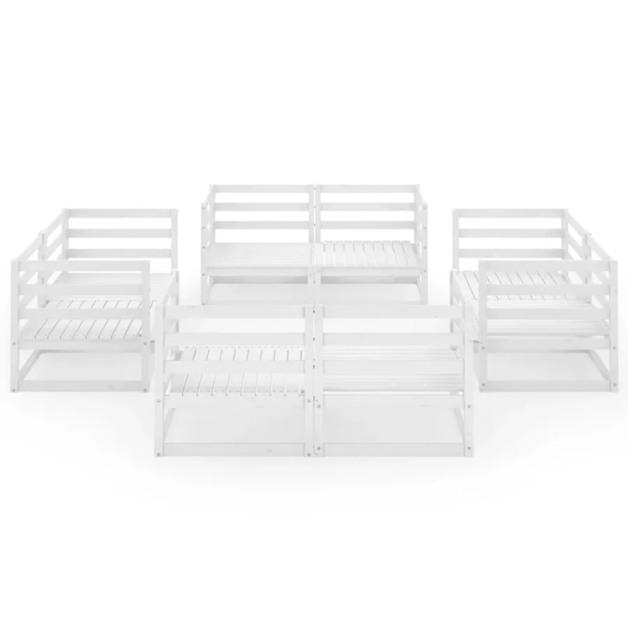 Salon de jardin 8 pcs Blanc Bois de pin massif - 3