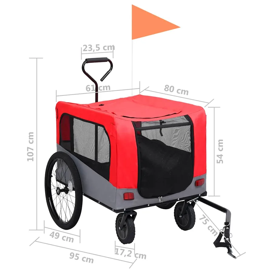 Remorque de vélo pour chiens et poussette 2-en-1 rouge et gris - 11