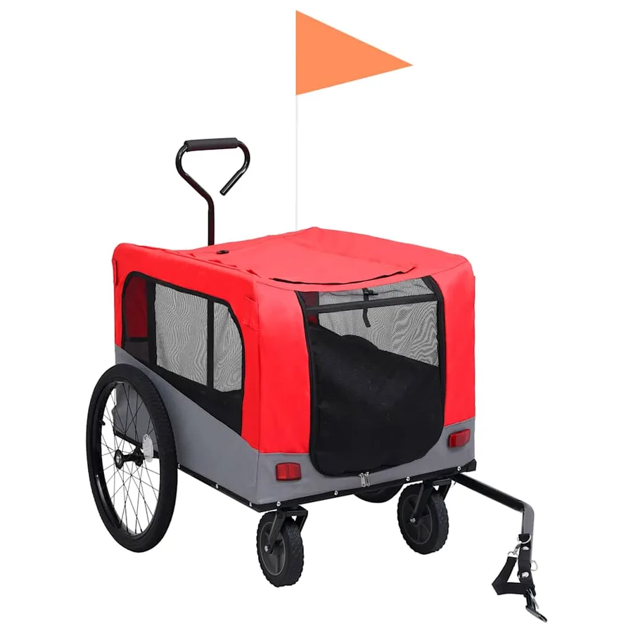 Remorque de vélo pour chiens et poussette 2-en-1 rouge et gris - 2