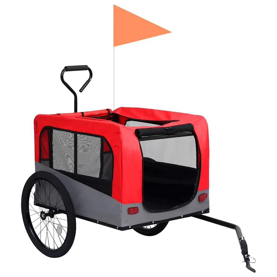 Remorque de vélo pour chiens et poussette 2-en-1 rouge et gris - 3
