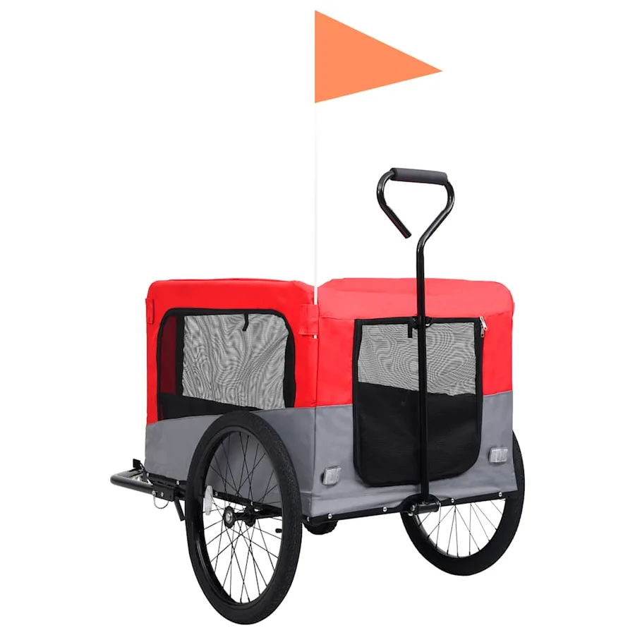Remorque de vélo pour chiens et poussette 2-en-1 rouge et gris - 5