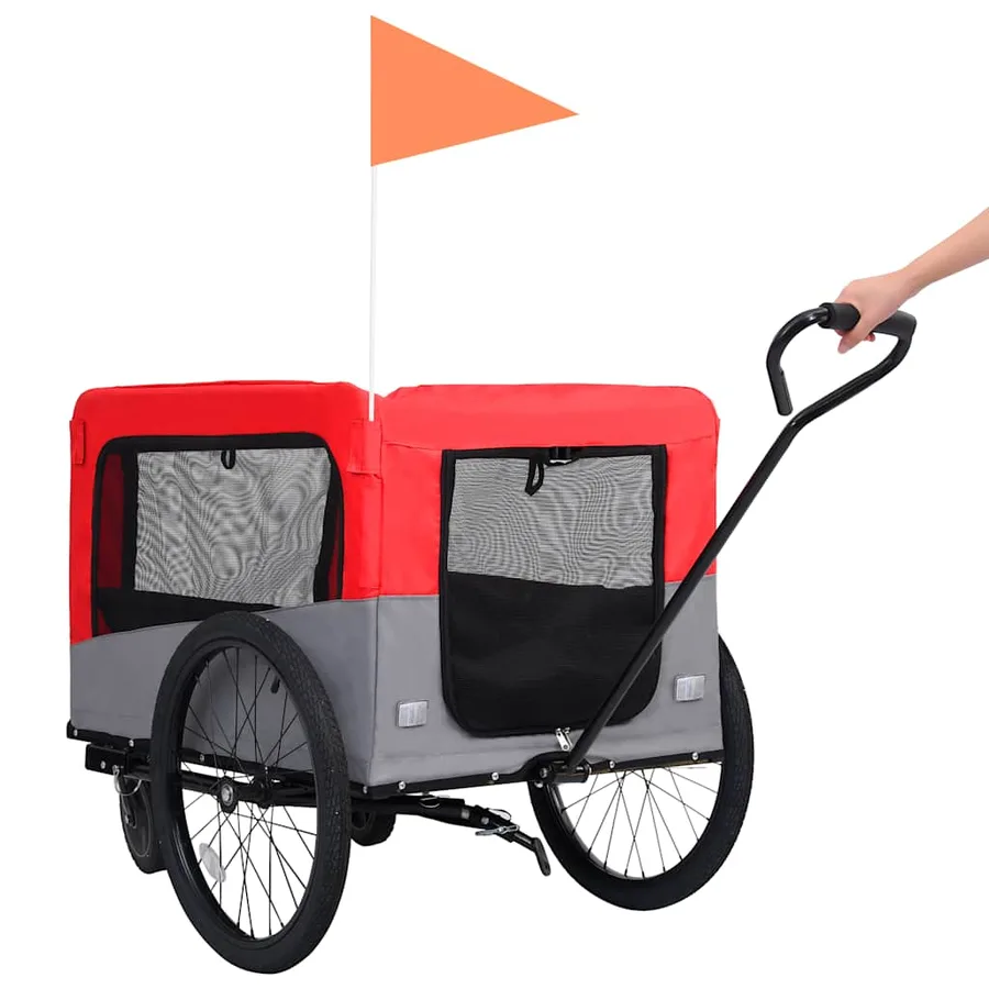 Remorque de vélo pour chiens et poussette 2-en-1 rouge et gris - 6