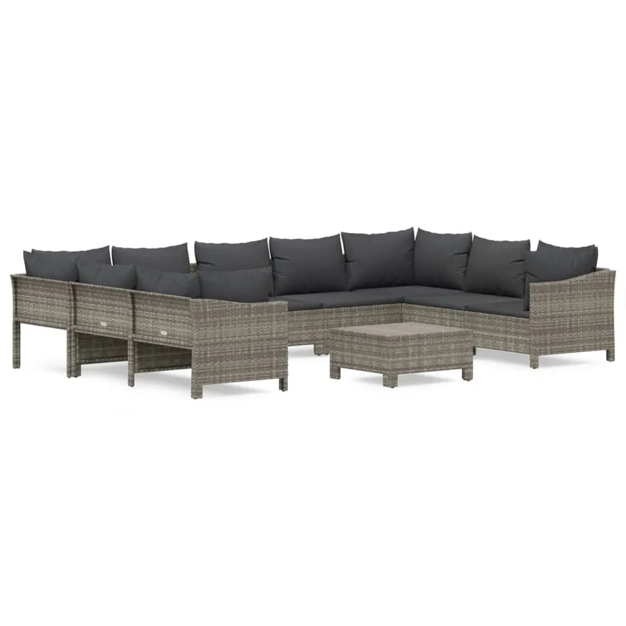 Salon de jardin 10 pcs avec coussins Gris Résine tressée - 2