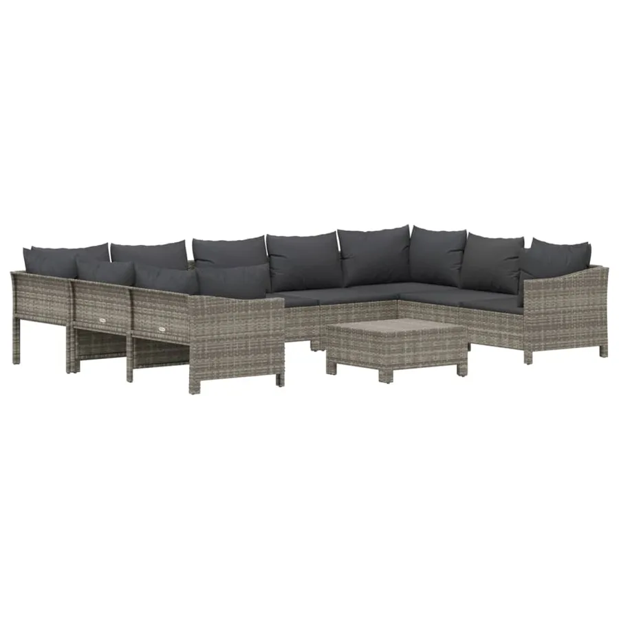 Salon de jardin 10 pcs avec coussins Gris Résine tressée - 3