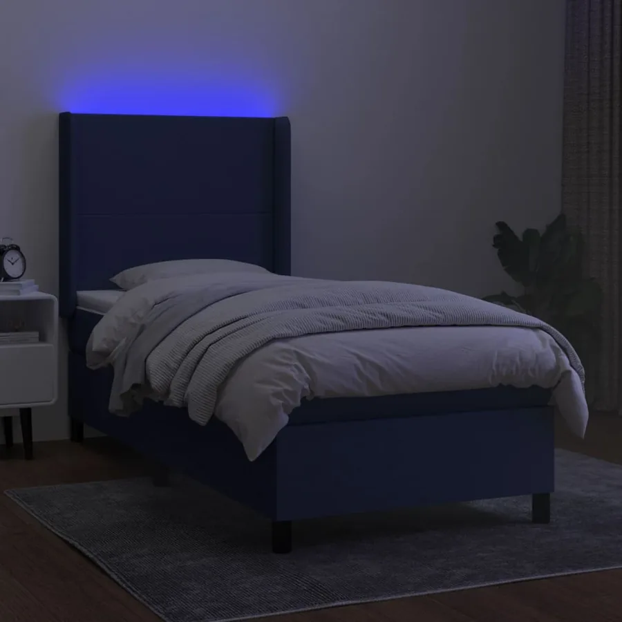 Sommier à lattes de lit matelas et LED Bleu 90x190 cm Tissu - 3