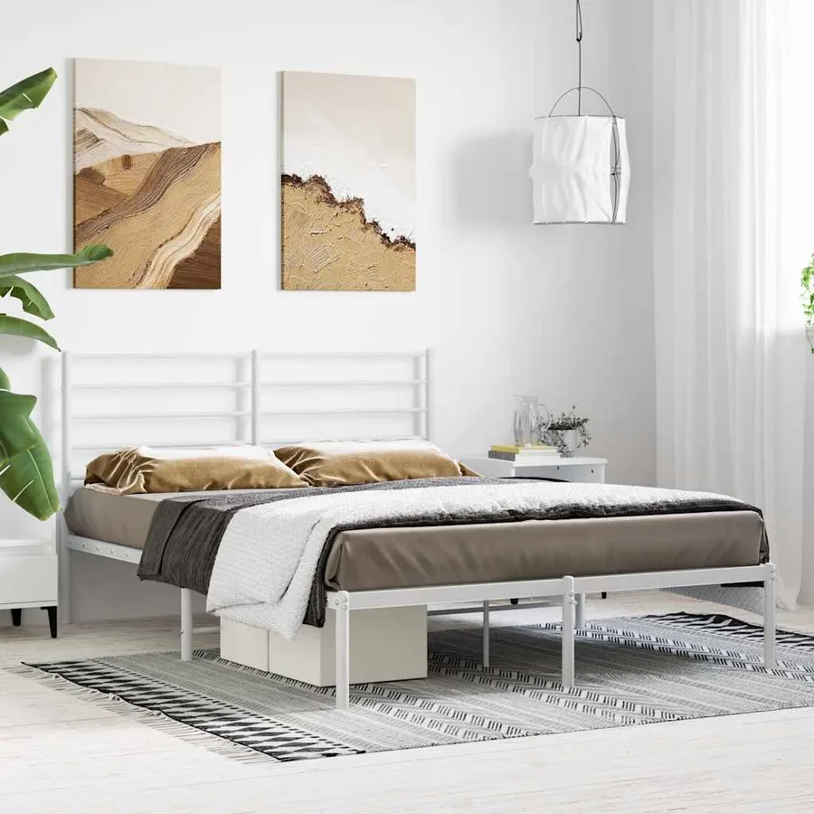Cadre de lit métal sans matelas et tête de lit blanc 120x190 cm - 4