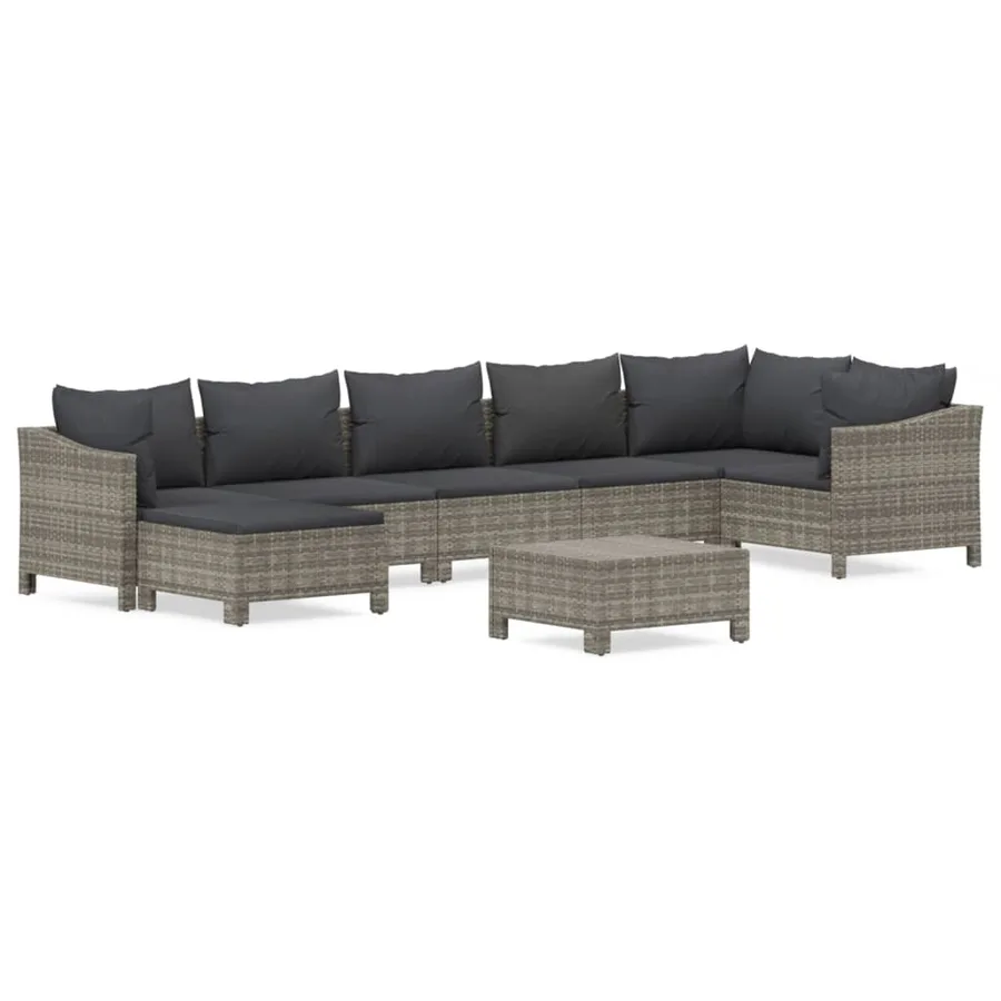 Salon de jardin 8 pcs avec coussins Gris Résine tressée - 2