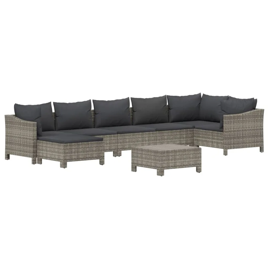Salon de jardin 8 pcs avec coussins Gris Résine tressée - 3