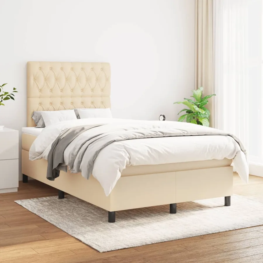 Sommier à lattes de lit avec matelas Crème 120x200 cm Tissu