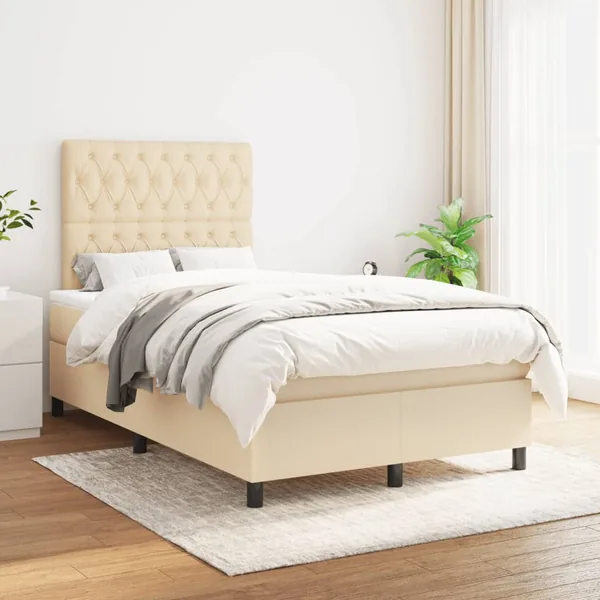 Sommier à lattes de lit avec matelas Crème 120x200 cm Tissu